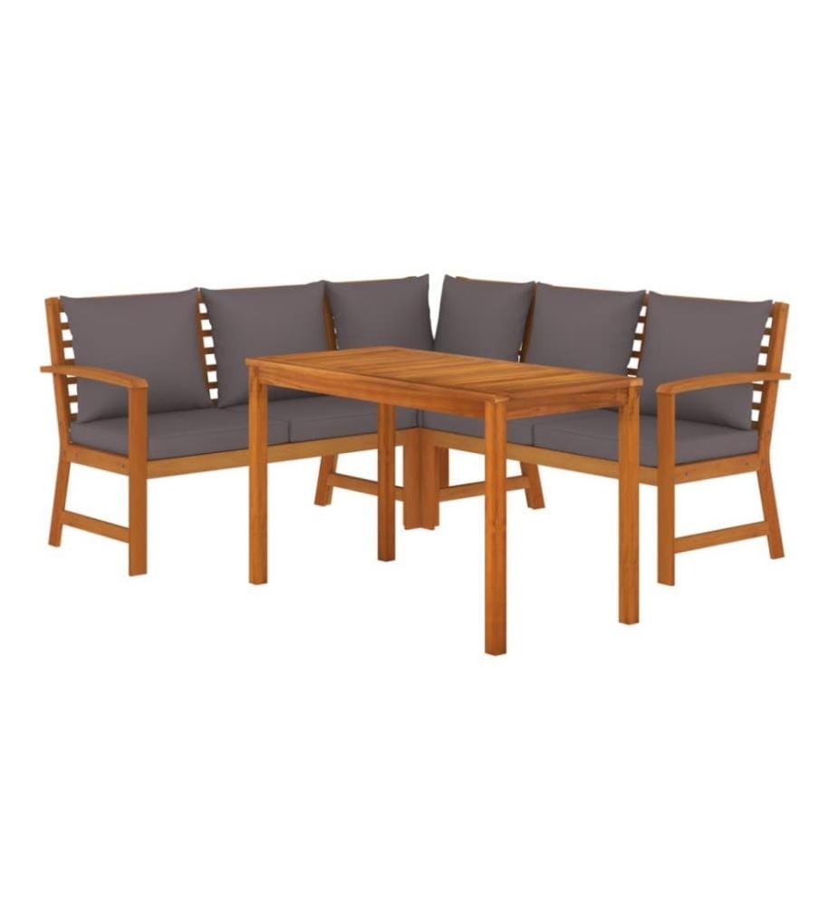 Ensemble de salle à manger de jardin 4 pcs coussins Bois acacia