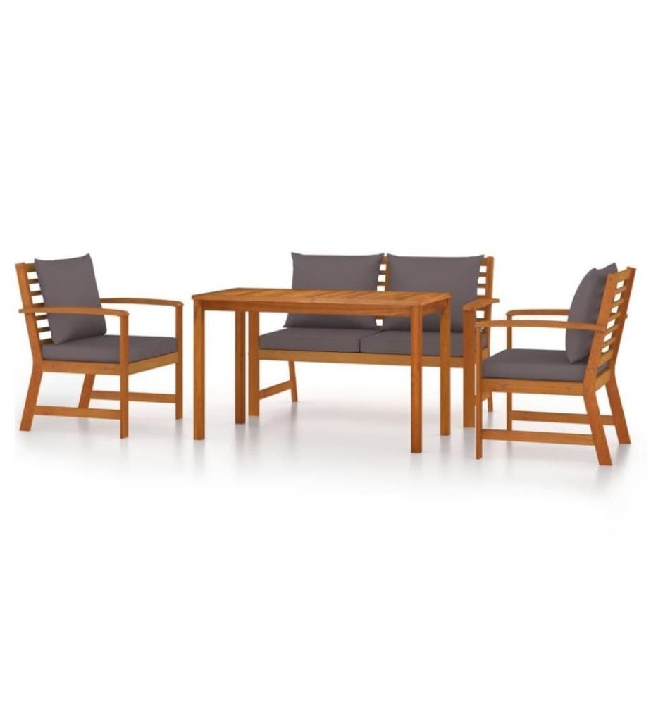 Ensemble de salle à manger de jardin 4 pcs coussins Bois acacia