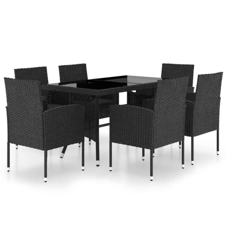 7-tlg. Garten-Essgruppe Poly Rattan Schwarz