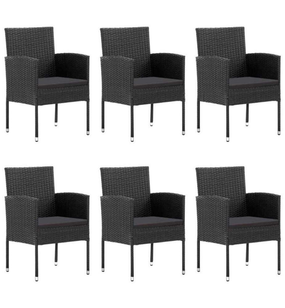 7-tlg. Garten-Essgruppe Poly Rattan Schwarz