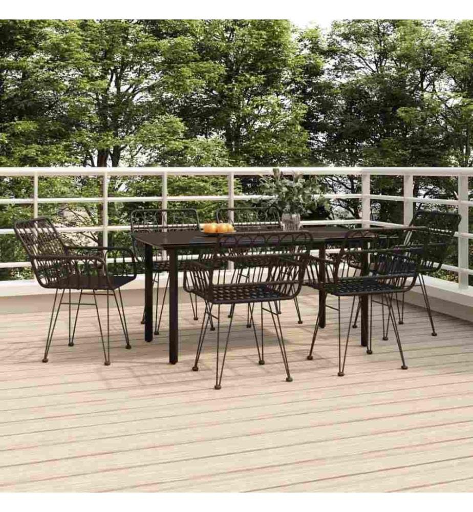 7-tlg. Garten-Essgruppe Schwarz Poly Rattan