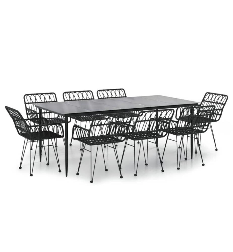 9-tlg. Garten-Essgruppe Schwarz Poly Rattan