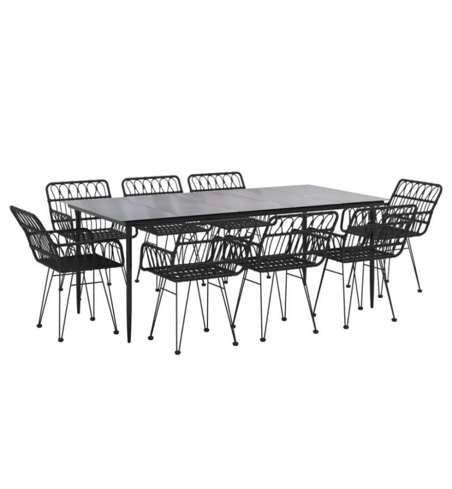 9-tlg. Garten-Essgruppe Schwarz Poly Rattan