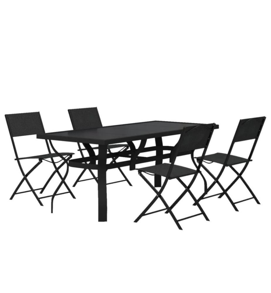 Ensemble de salle à manger de jardin 5 pcs Gris et noir