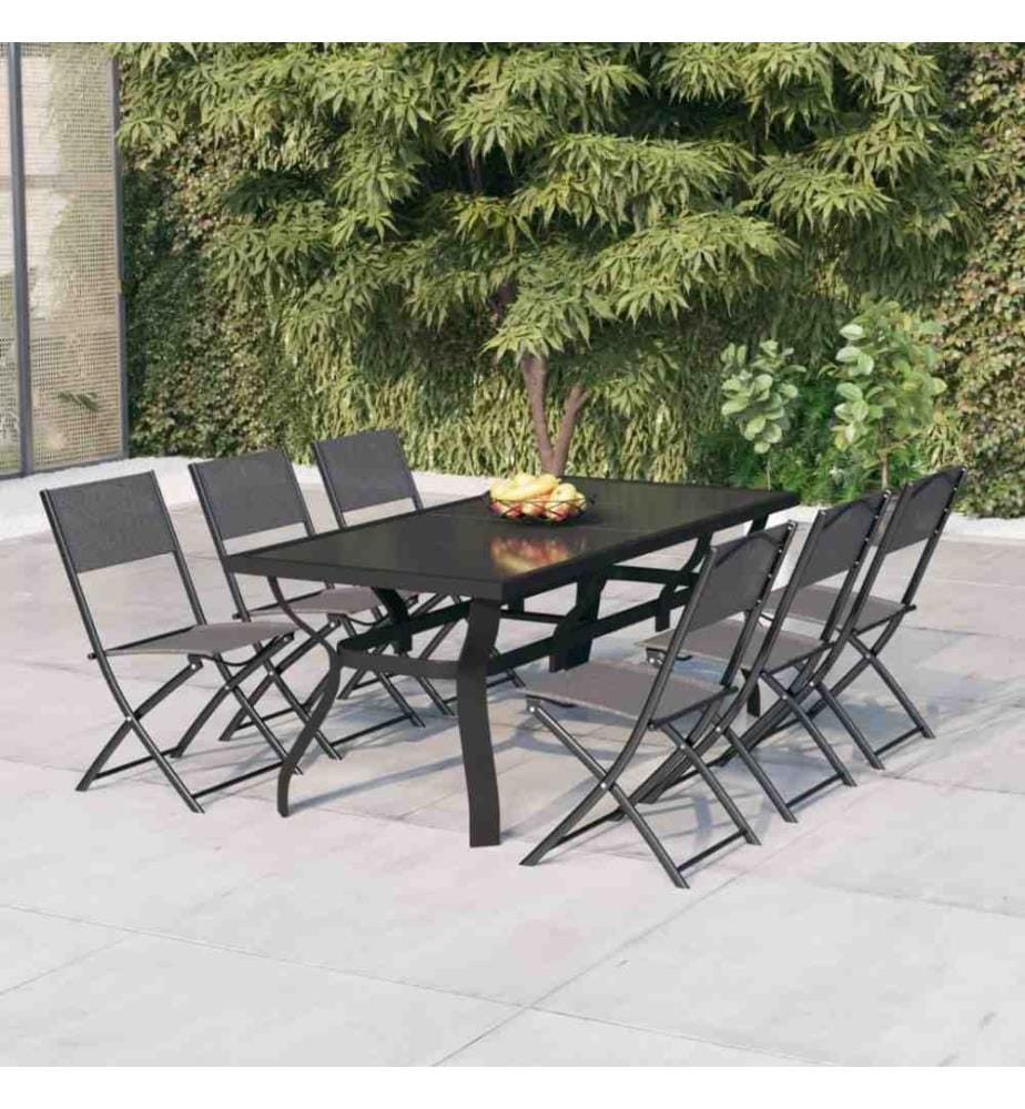 Ensemble de salle à manger de jardin 7 pcs Gris et noir