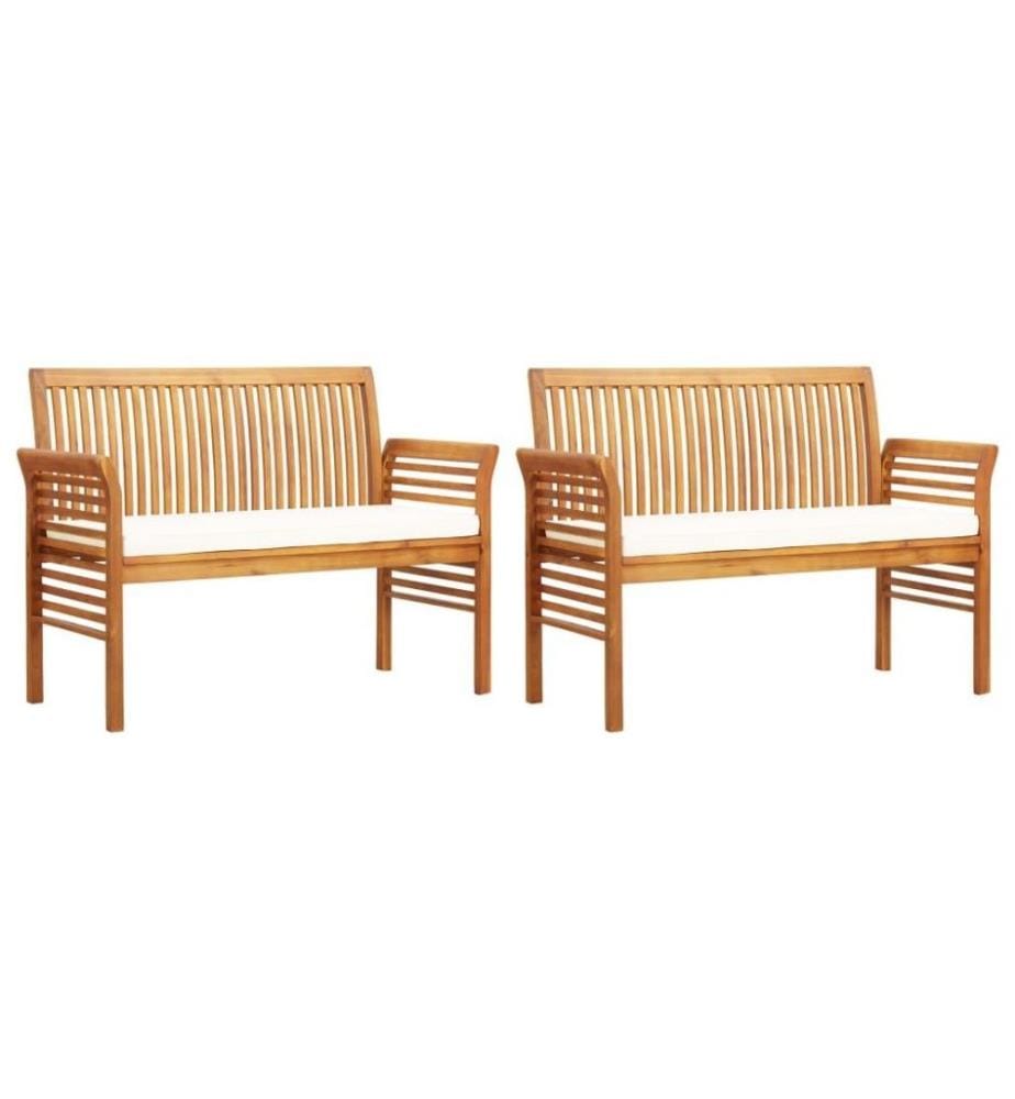 Ensemble à dîner d'extérieur 5 pcs et coussins Acacia solide