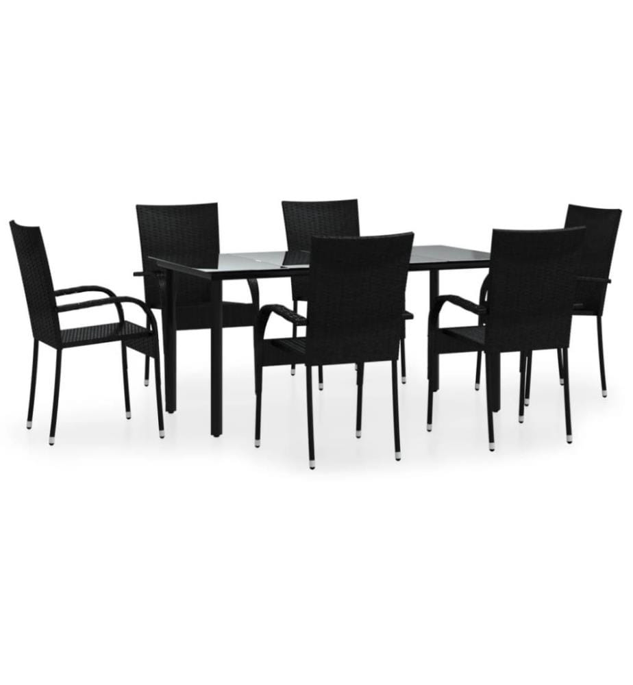 7-tlg. Garten-Essgruppe Schwarz Poly Rattan