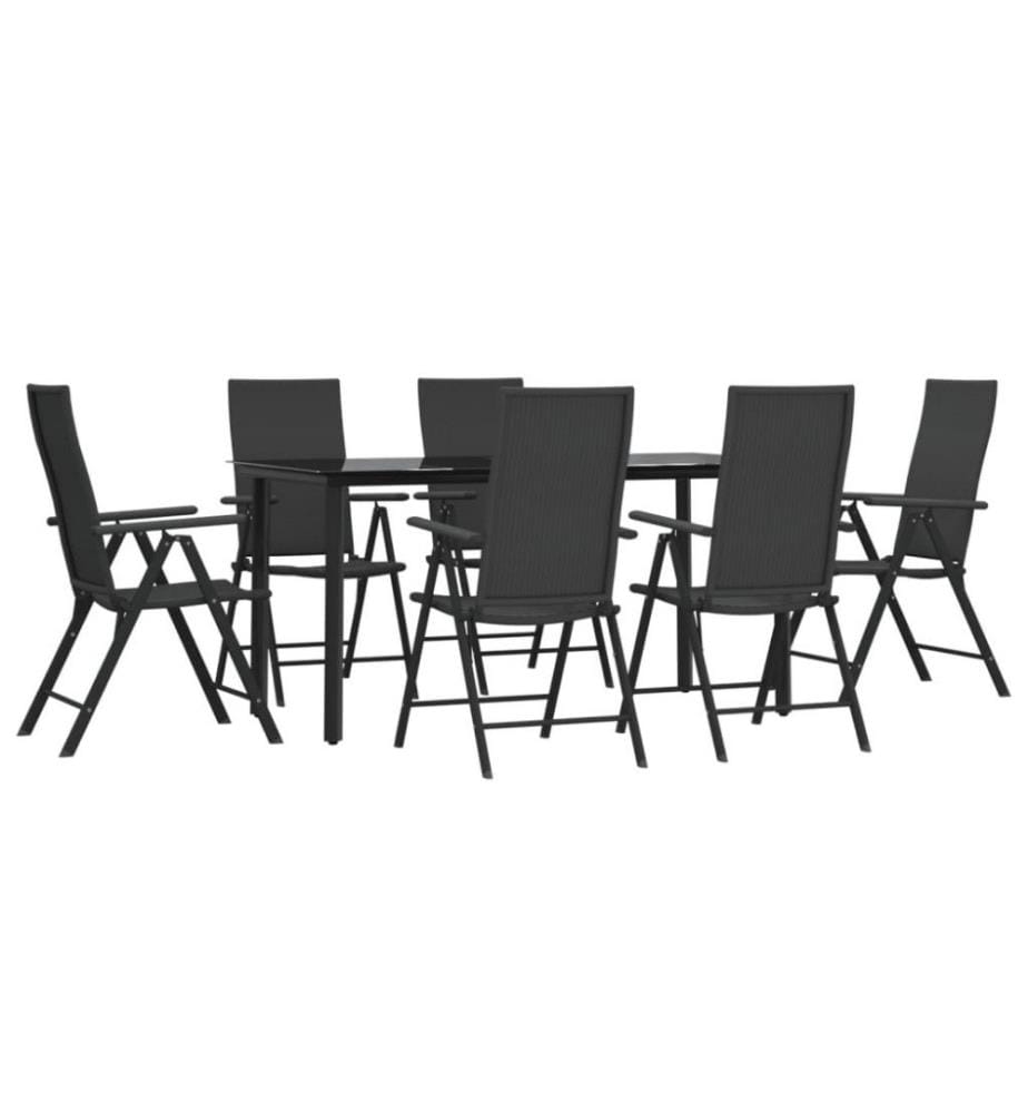 7-tlg. Garten-Essgruppe Schwarz Poly Rattan