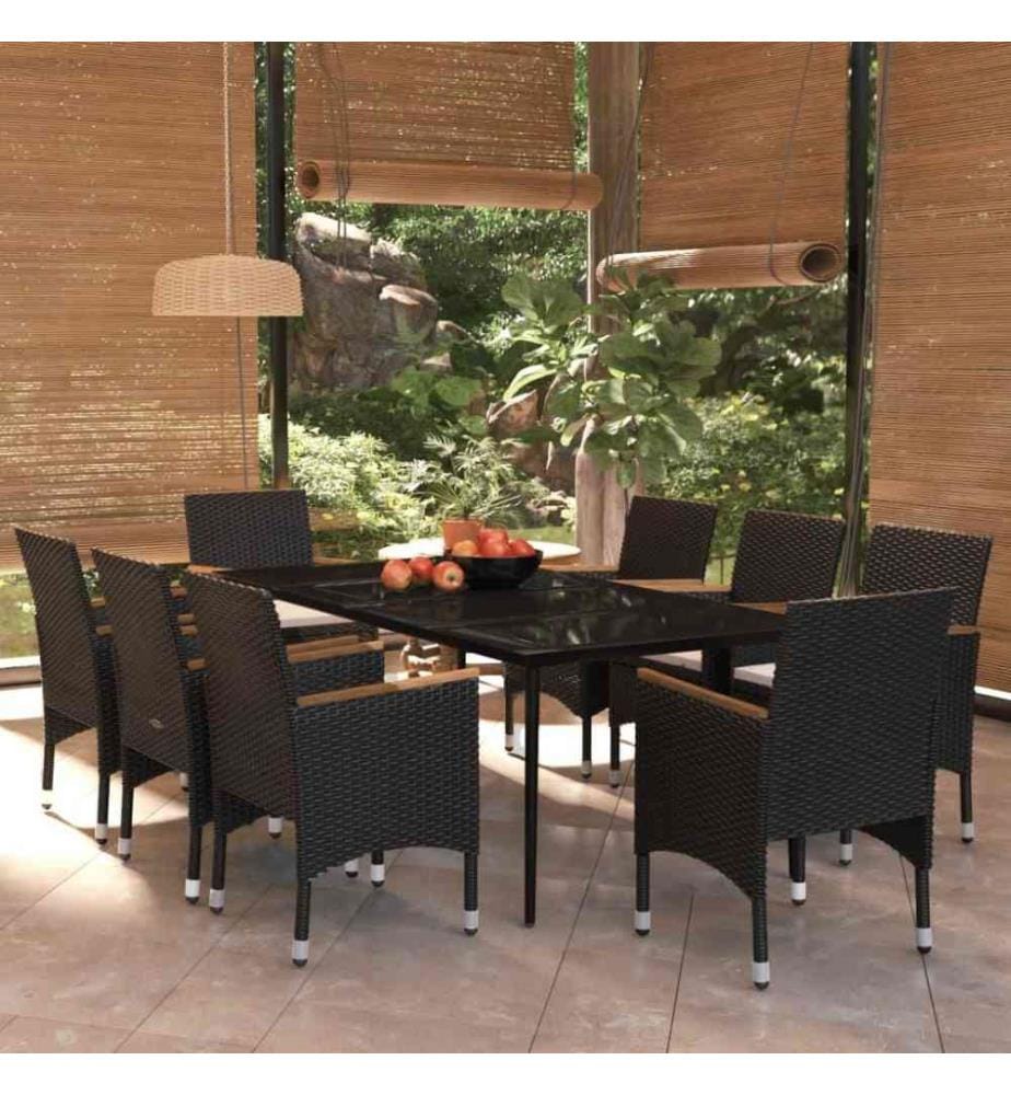 9-tlg. Garten-Essgruppe mit Kissen Schwarz