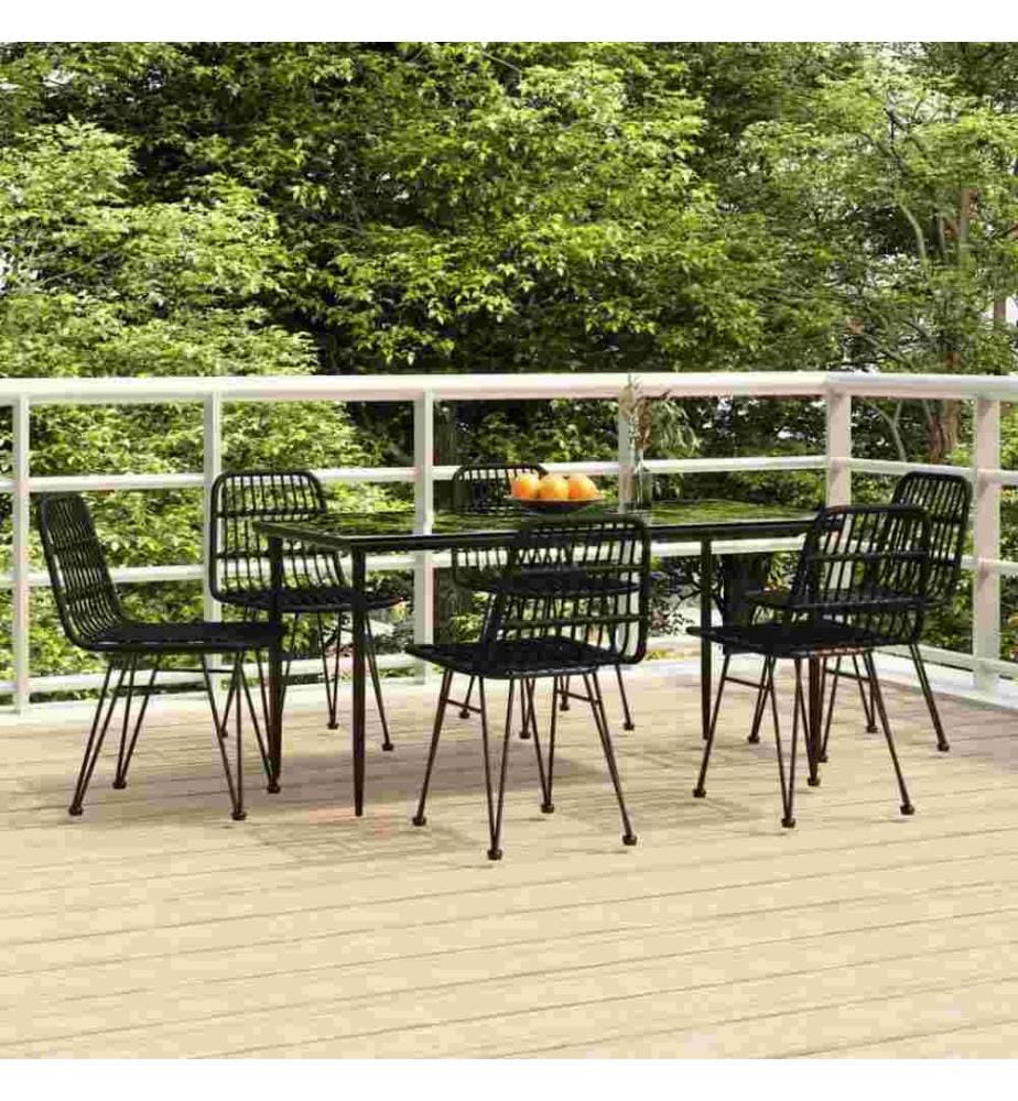 7-tlg. Garten-Essgruppe Schwarz Poly Rattan