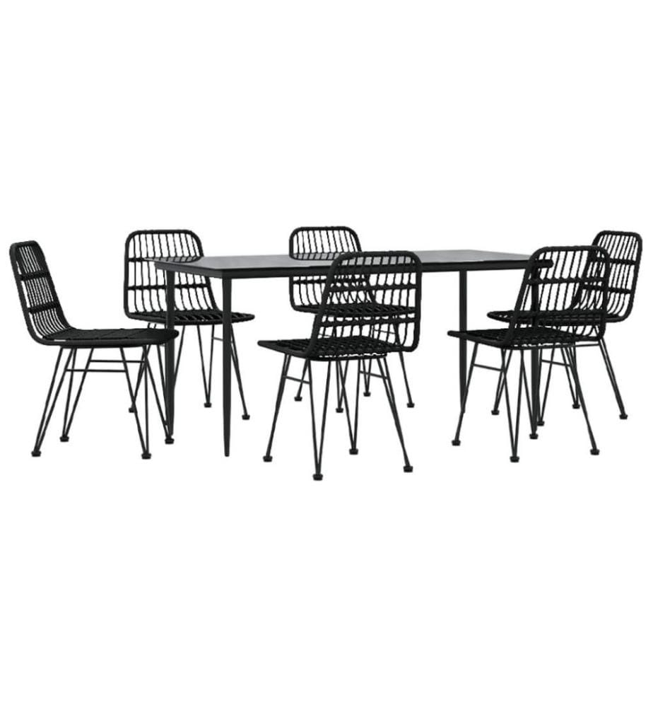 7-tlg. Garten-Essgruppe Schwarz Poly Rattan