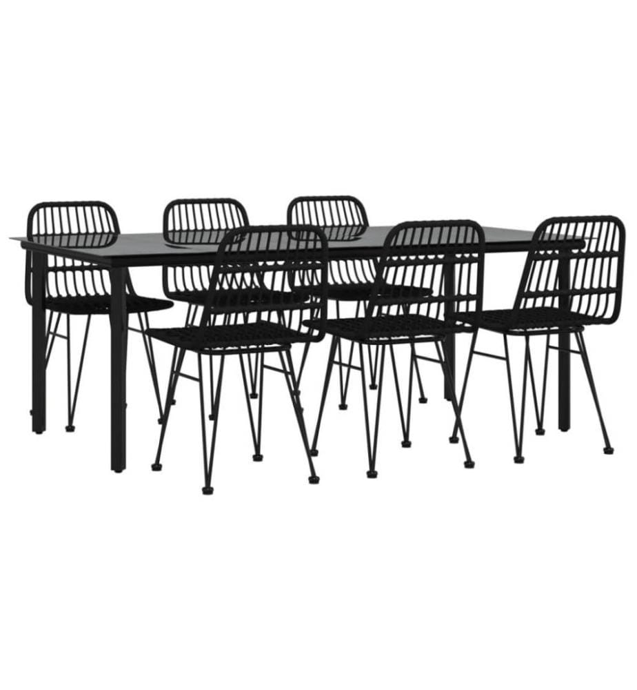 7-tlg. Garten-Essgruppe Schwarz Poly Rattan