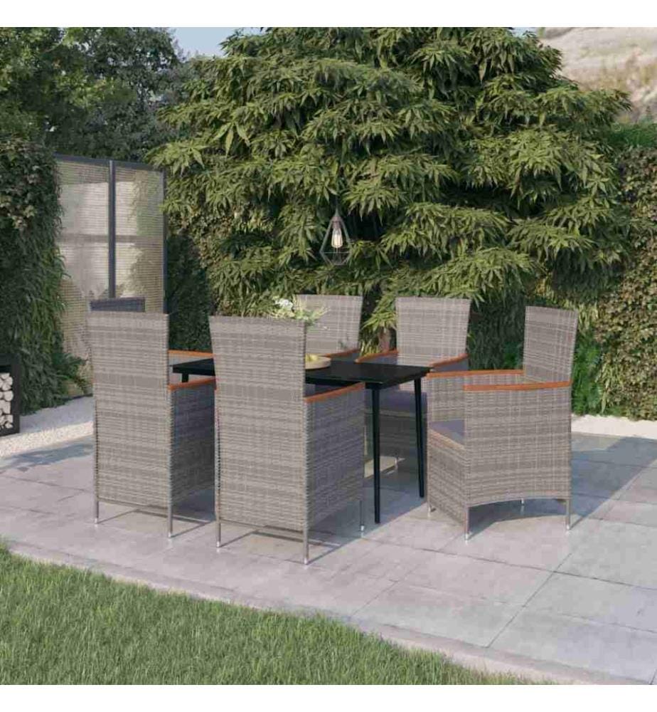 7-tlg. Garten-Essgruppe mit Auflagen Grau