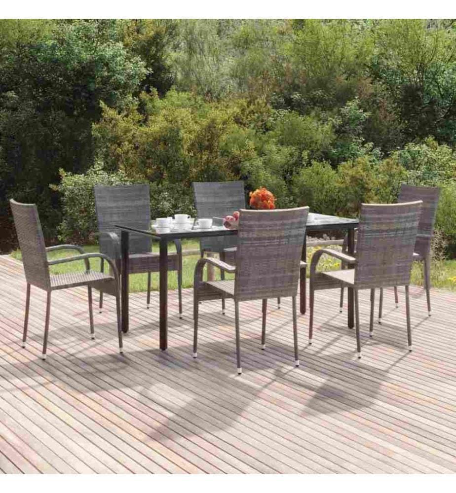 7-tlg. Garten-Essgruppe Grau Poly Rattan