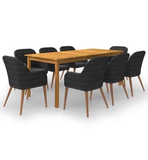 Ensemble de salle à manger de jardin 9 pcs Noir