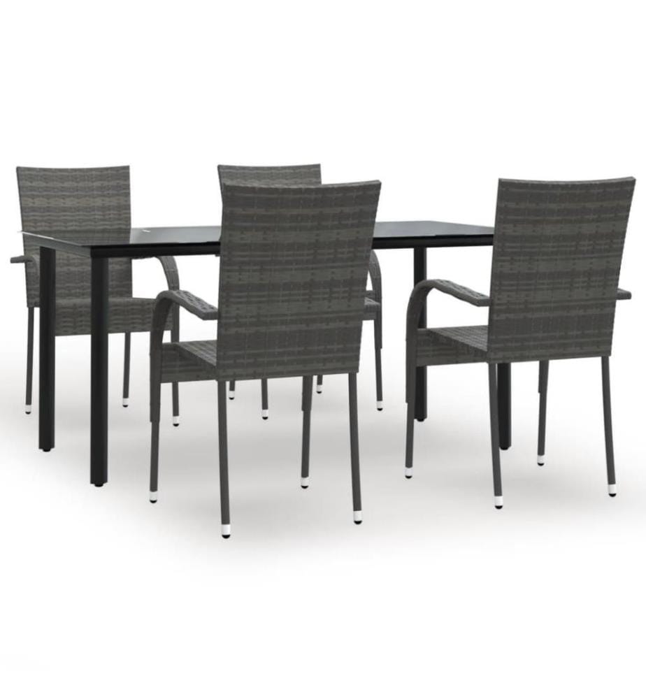 5-tlg. Garten-Essgruppe Grau Poly Rattan