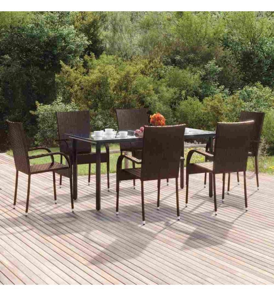 7-tlg. Garten-Essgruppe Braun Poly Rattan