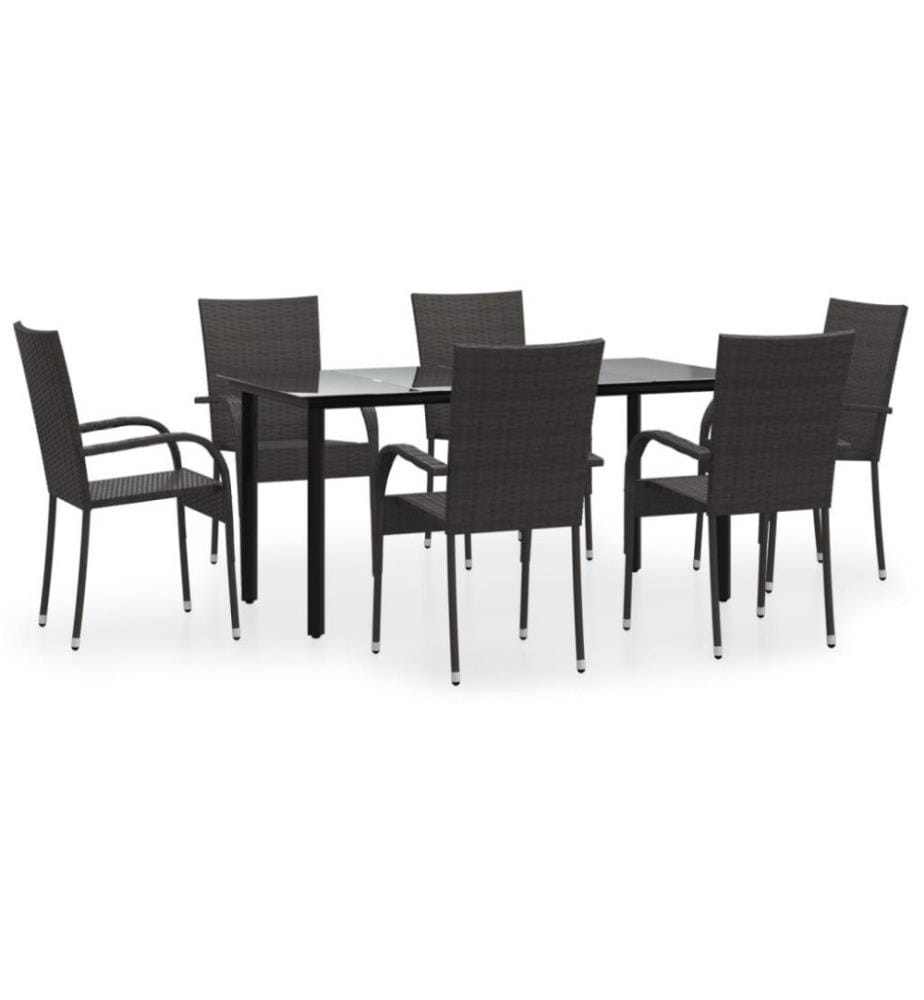 7-tlg. Garten-Essgruppe Braun Poly Rattan