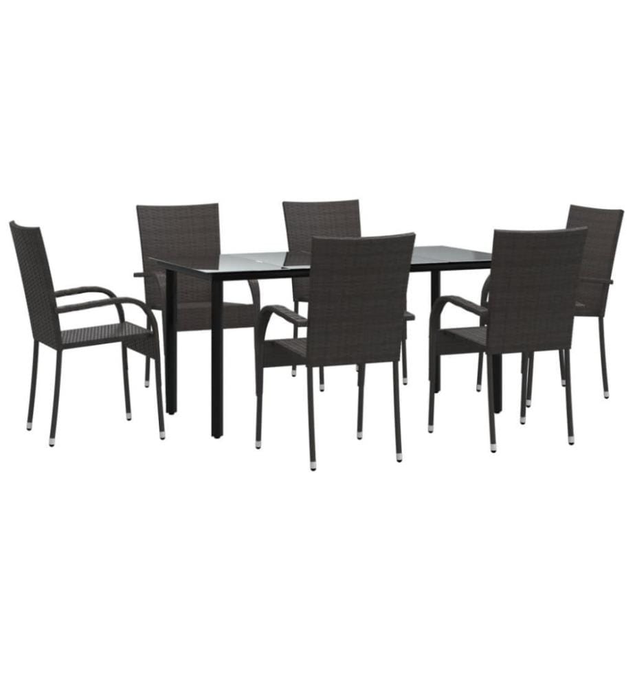 7-tlg. Garten-Essgruppe Braun Poly Rattan