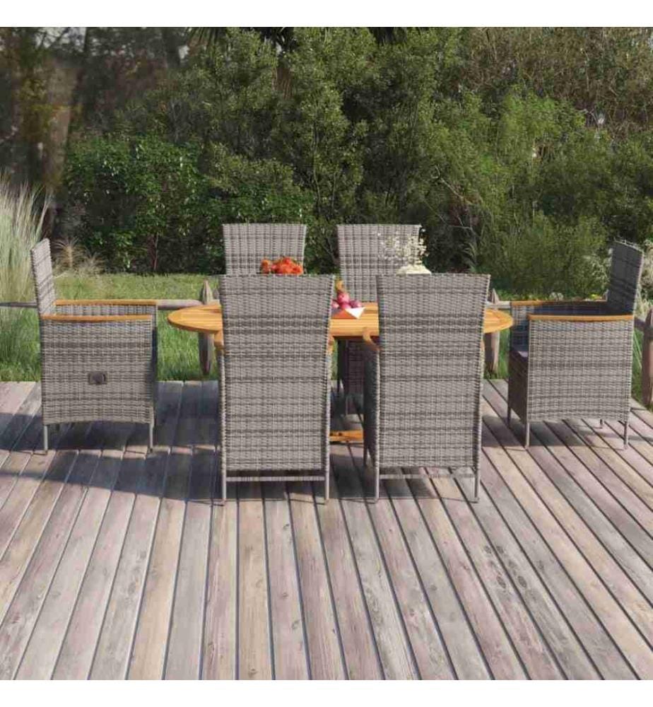 7-tlg. Garten-Essgruppe Poly Rattan Grau