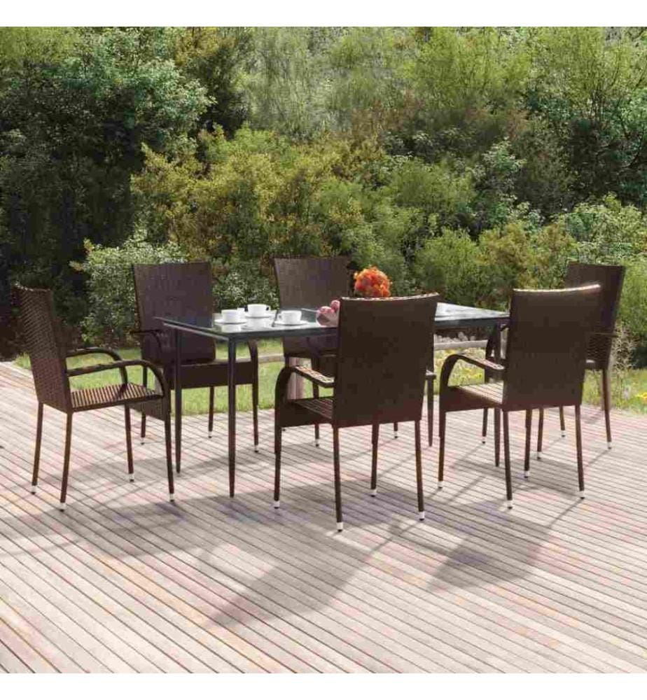 7-tlg. Garten-Essgruppe Braun Poly Rattan