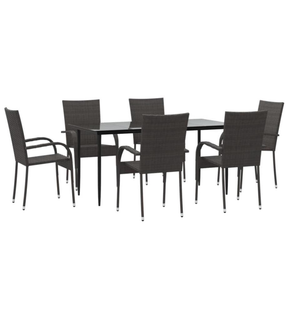 7-tlg. Garten-Essgruppe Braun Poly Rattan