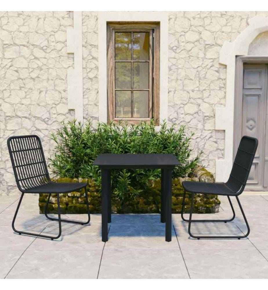 3-tlg. Garten-Essgruppe Poly Rattan und Glas