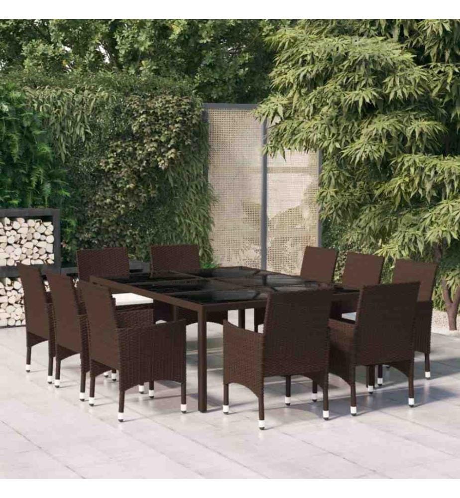 Ensemble à dîner de jardin 11 pcs Résine tressée Marron