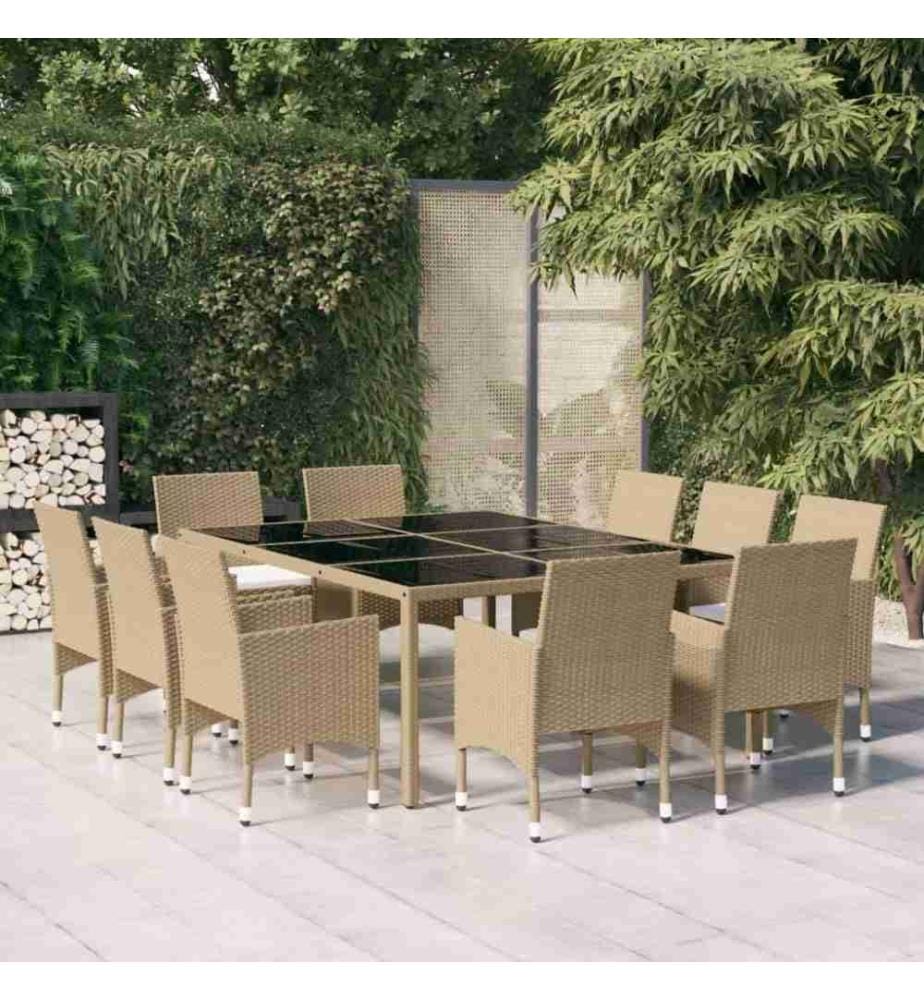 Ensemble de salle à manger de jardin 11pcs Résine tressée Beige