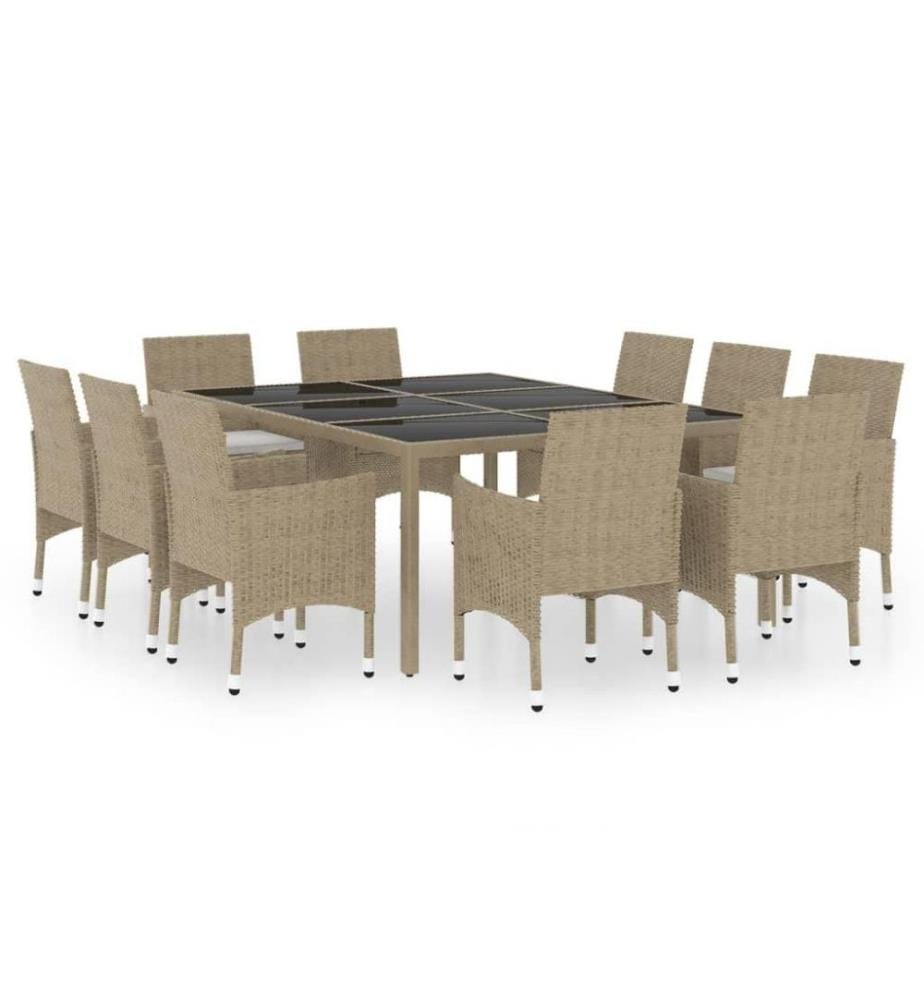 11-tlg. Garten-Essgruppe Poly Rattan Beige