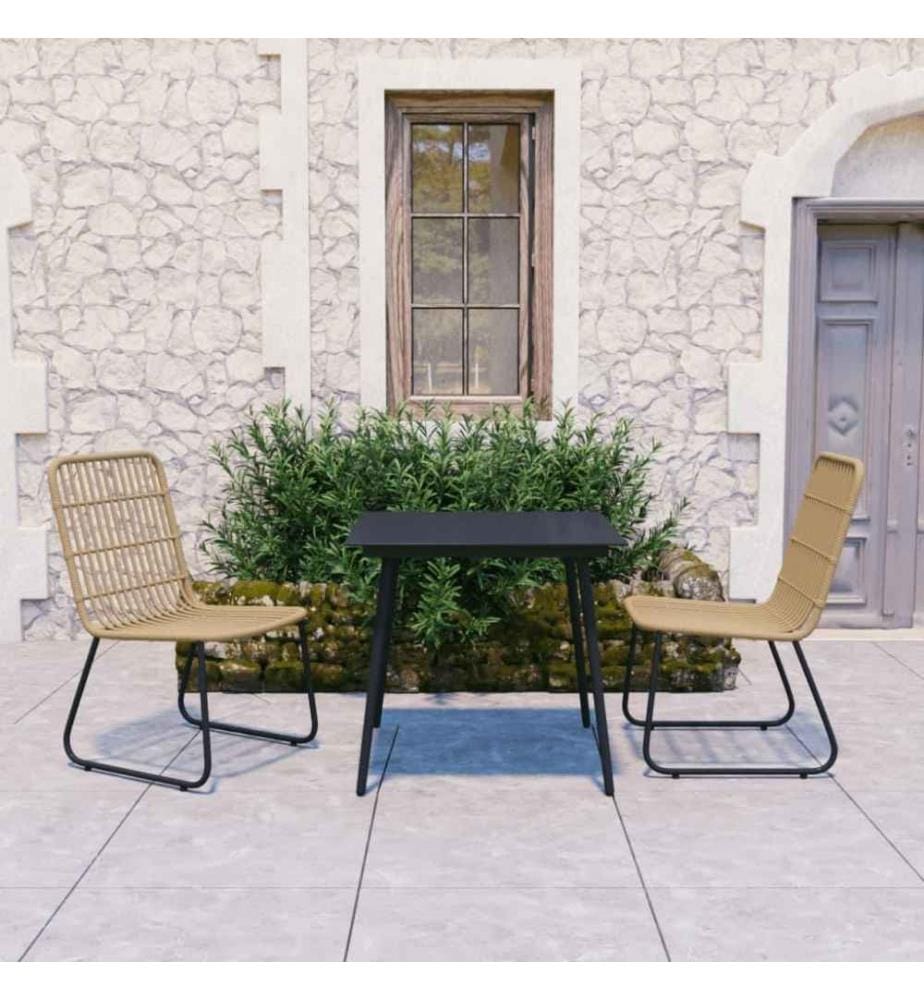 3-tlg. Garten-Essgruppe Poly Rattan und Glas