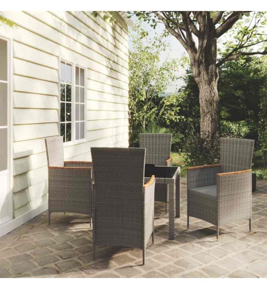 5-tlg. Garten-Essgruppe mit Auflagen Poly Rattan Grau