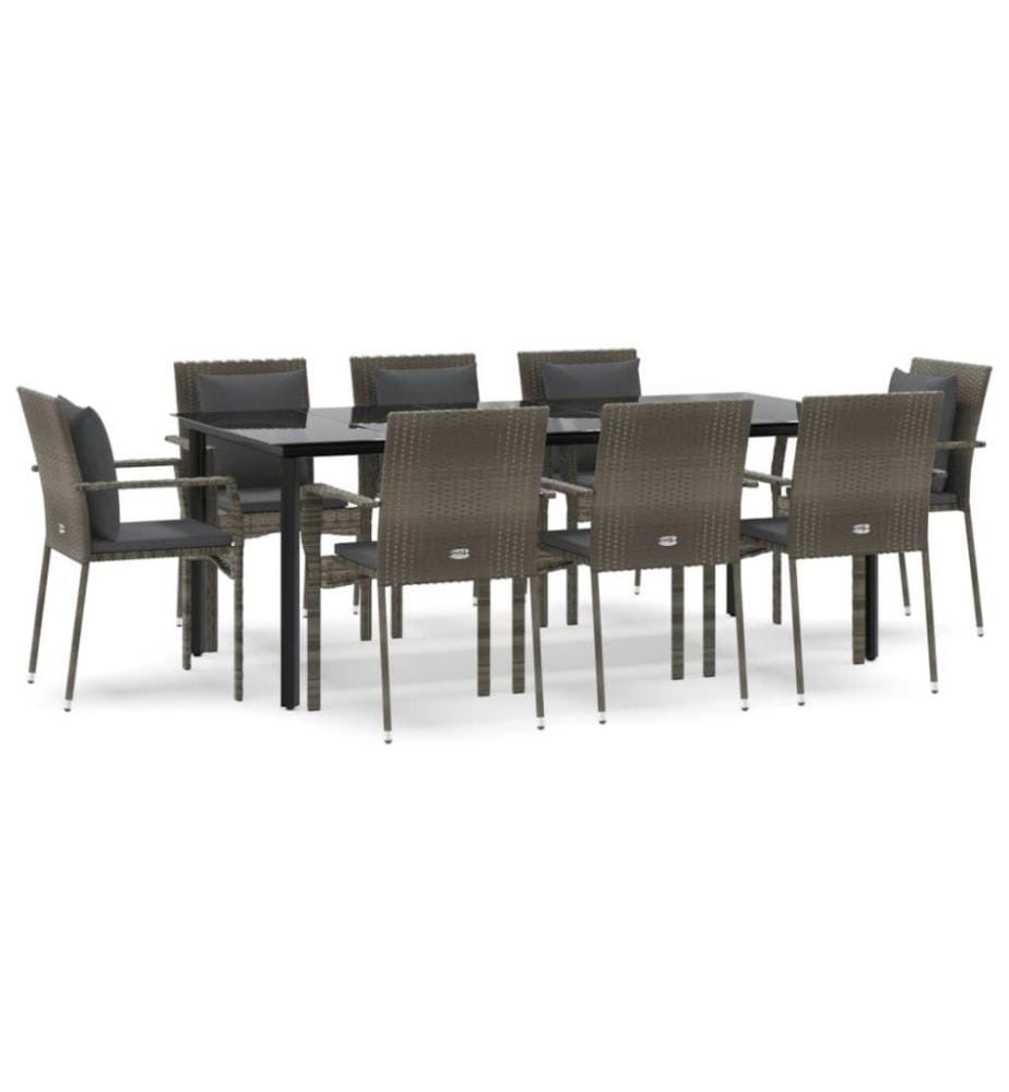 Ensemble de salle à manger jardin 9pcs et coussins noir et gris