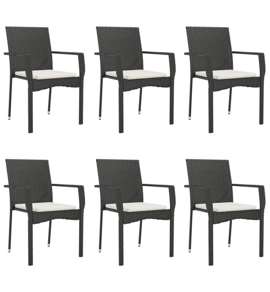 7-tlg. Garten-Essgruppe mit Kissen Schwarz Poly Rattan