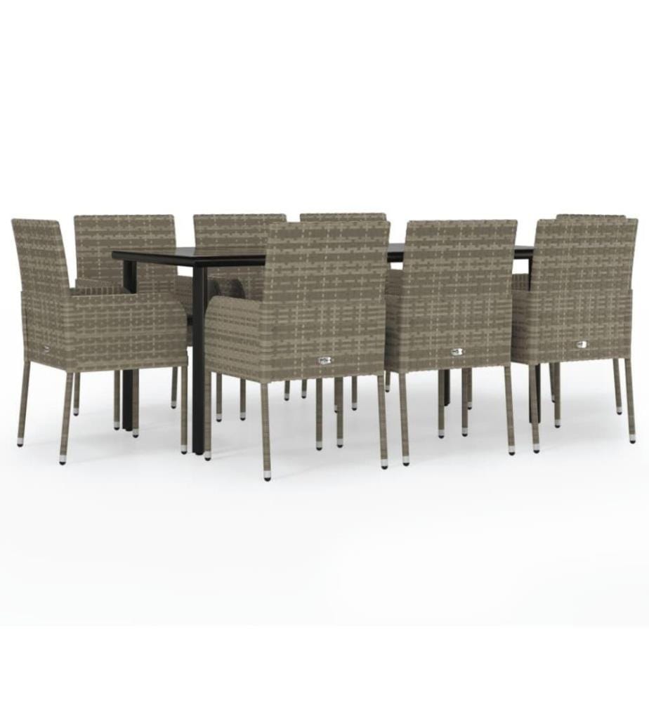 Ensemble de salle à manger jardin 9pcs et coussins noir et gris