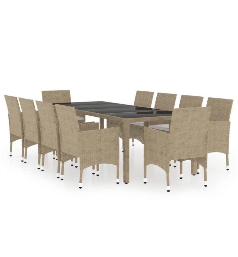 11-tlg. Garten-Essgruppe Poly Rattan Beige