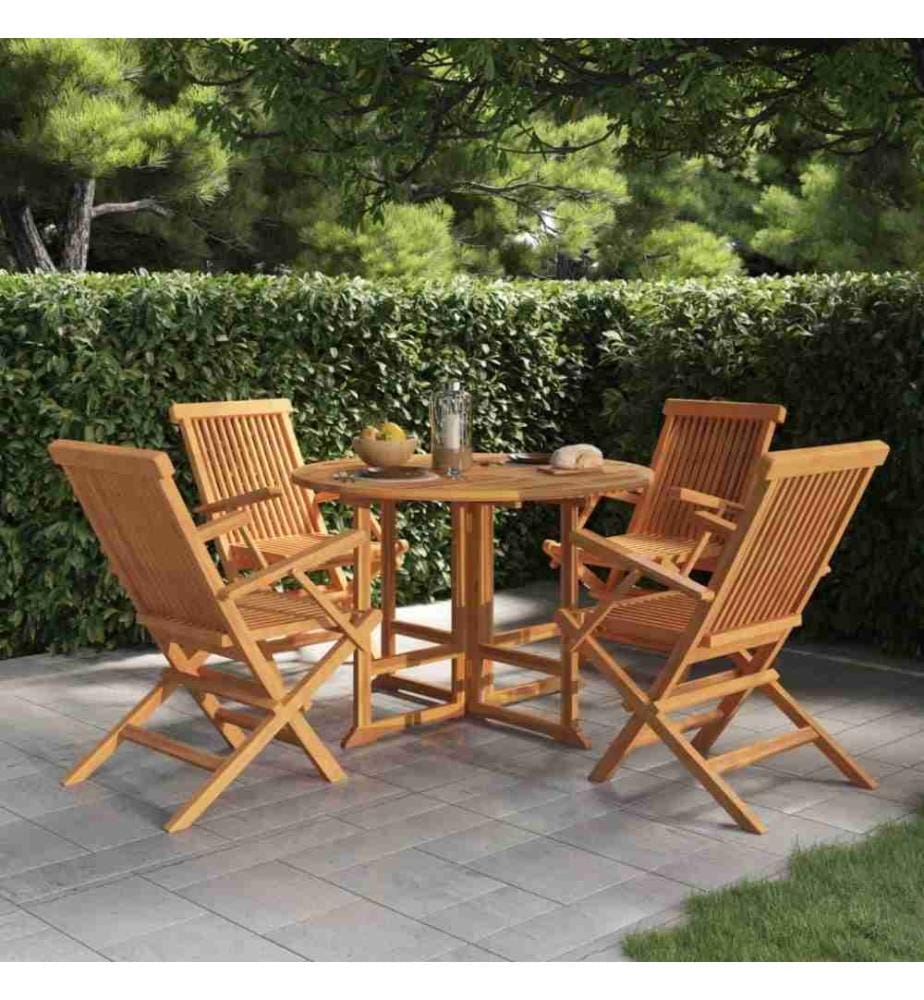 Ensemble à dîner d'extérieur pliable 5 pcs Bois solide de teck