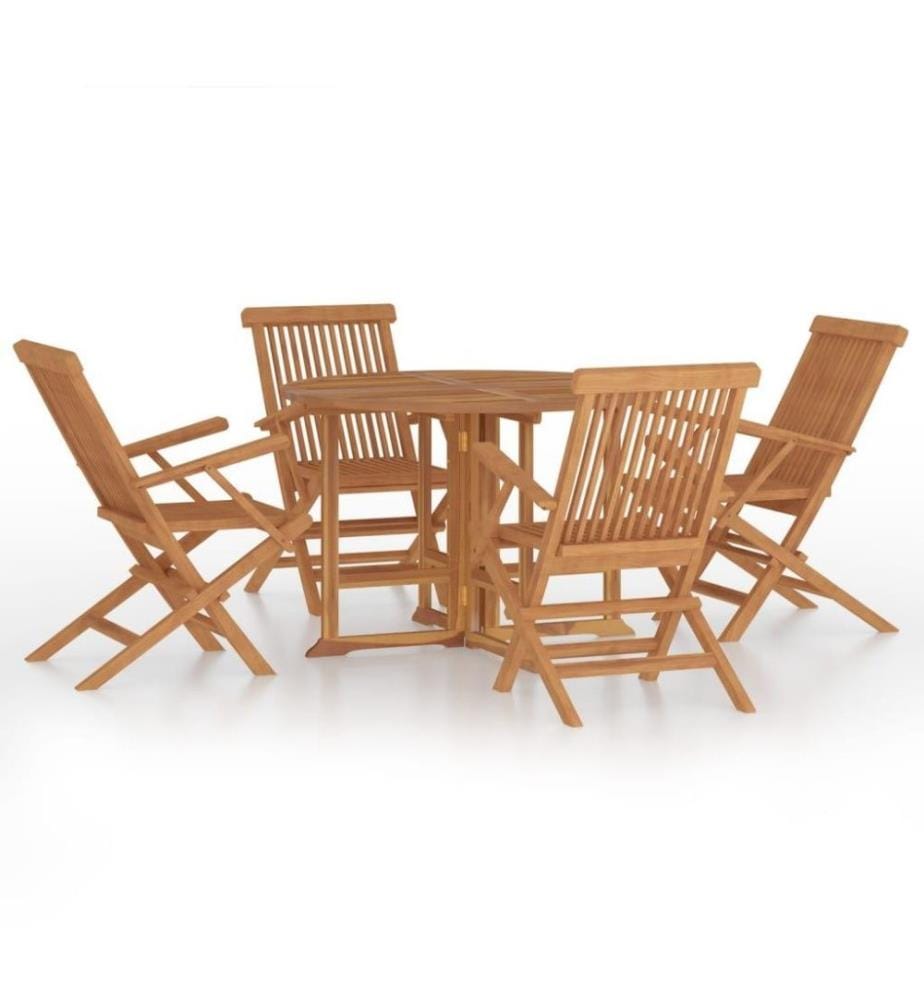 Ensemble à dîner d'extérieur pliable 5 pcs Bois solide de teck