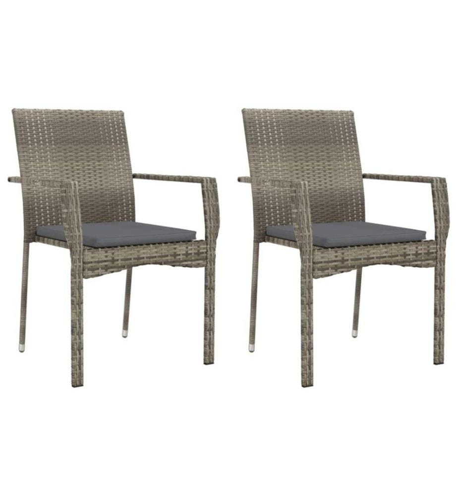3-tlg. Garten-Essgruppe mit Kissen Grau Poly Rattan