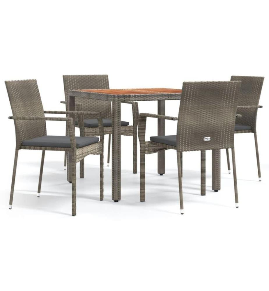 5-tlg. Garten-Essgruppe mit Kissen Grau Poly Rattan