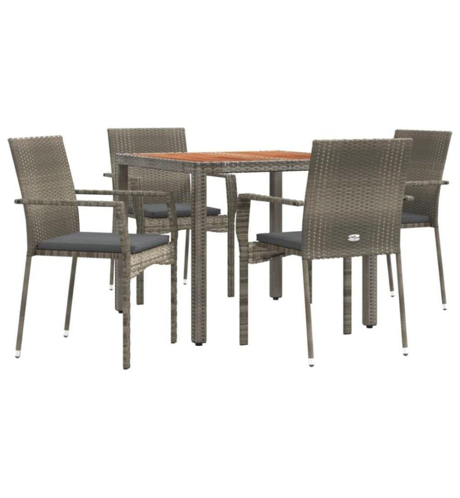 5-tlg. Garten-Essgruppe mit Kissen Grau Poly Rattan