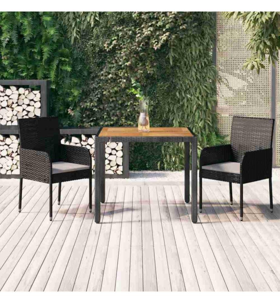 3-tlg. Garten-Essgruppe mit Kissen Schwarz Poly Rattan