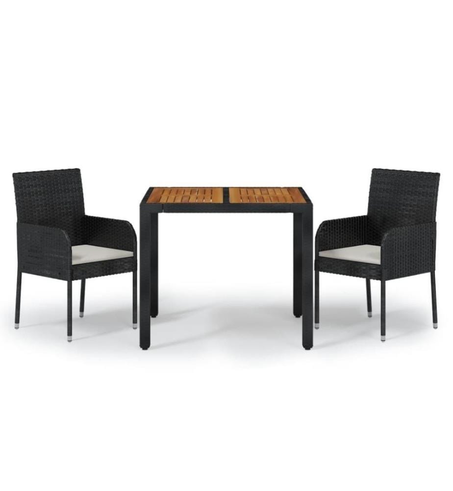 3-tlg. Garten-Essgruppe mit Kissen Schwarz Poly Rattan