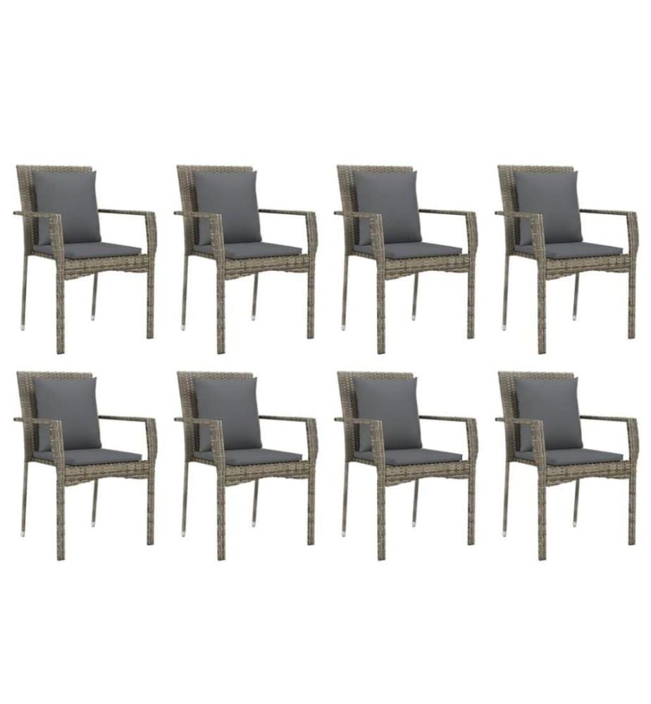 9-tlg. Garten-Essgruppe mit Kissen Grau Poly Rattan