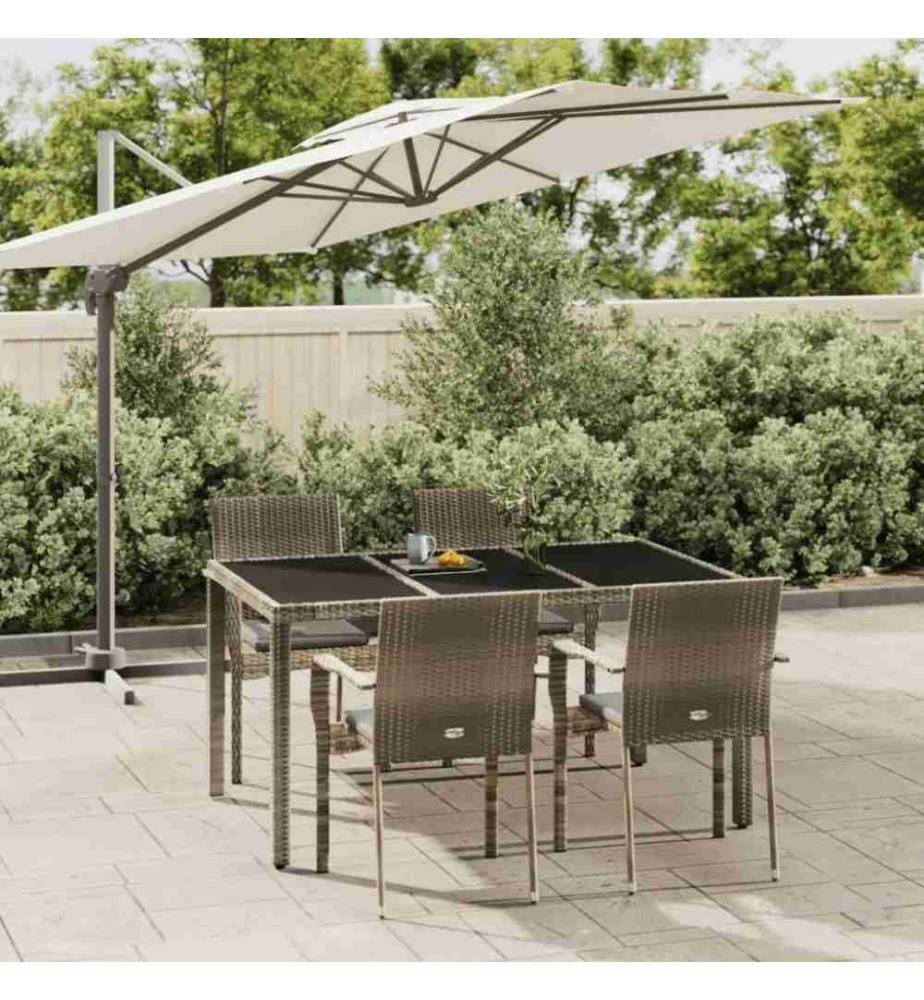 5-tlg. Garten-Essgruppe mit Kissen Grau Poly Rattan