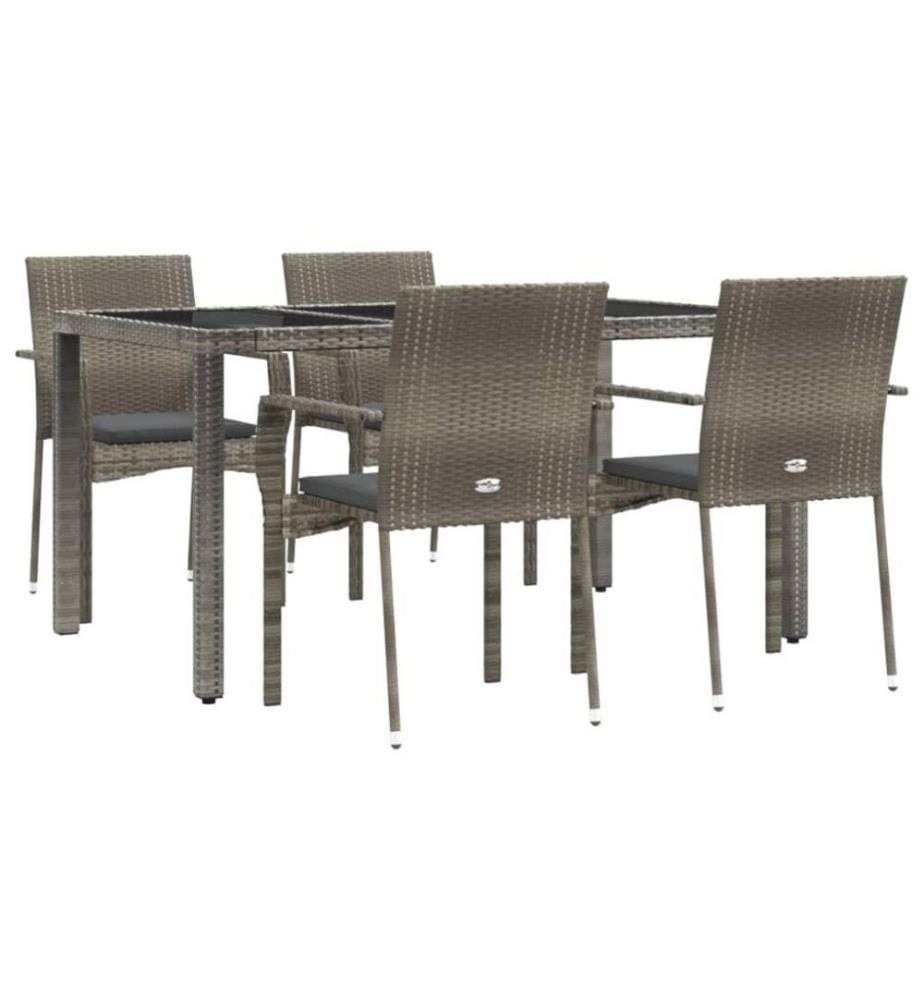 5-tlg. Garten-Essgruppe mit Kissen Grau Poly Rattan