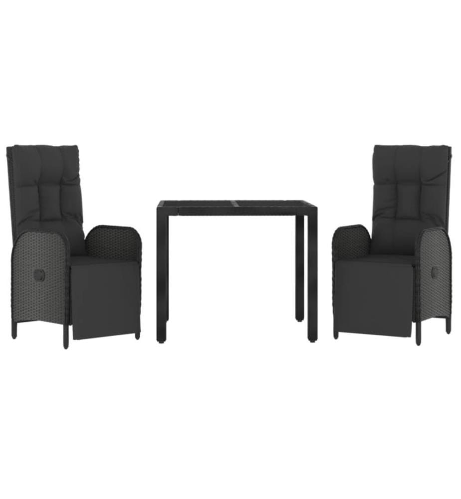 3-tlg. Garten-Essgruppe mit Kissen Schwarz Poly Rattan