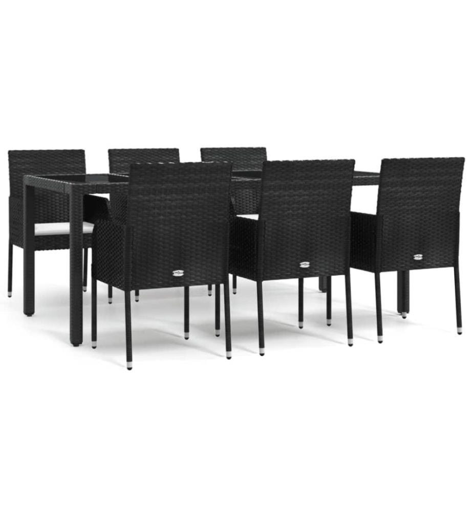7-tlg. Garten-Essgruppe mit Kissen Schwarz Poly Rattan