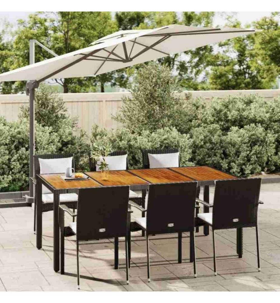 7-tlg. Garten-Essgruppe mit Kissen Schwarz Poly Rattan