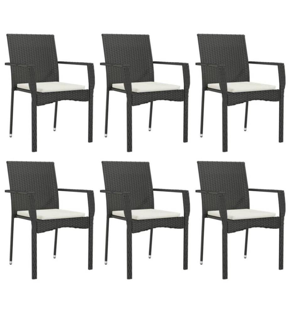 7-tlg. Garten-Essgruppe mit Kissen Schwarz Poly Rattan